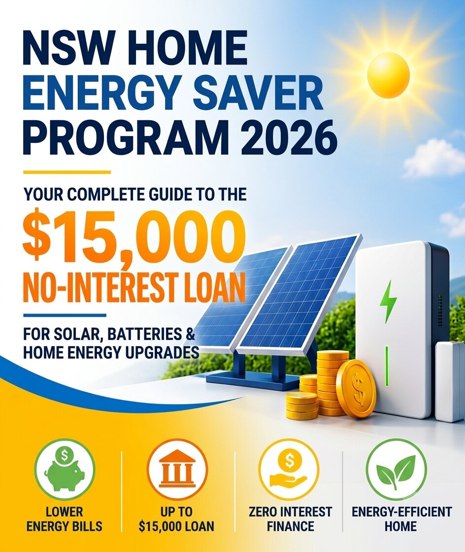 NSW homeowner installing a solar battery system using solar battery rebate NSW incentives & government no-interest loan programs in 2026.
