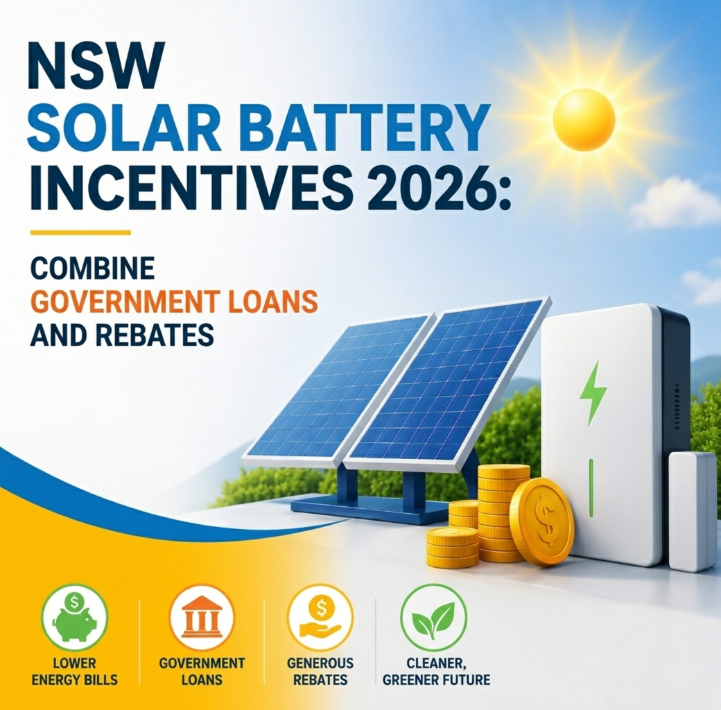 NSW homeowner installing a solar battery system using solar battery rebate NSW incentives & government no-interest loan programs in 2026.