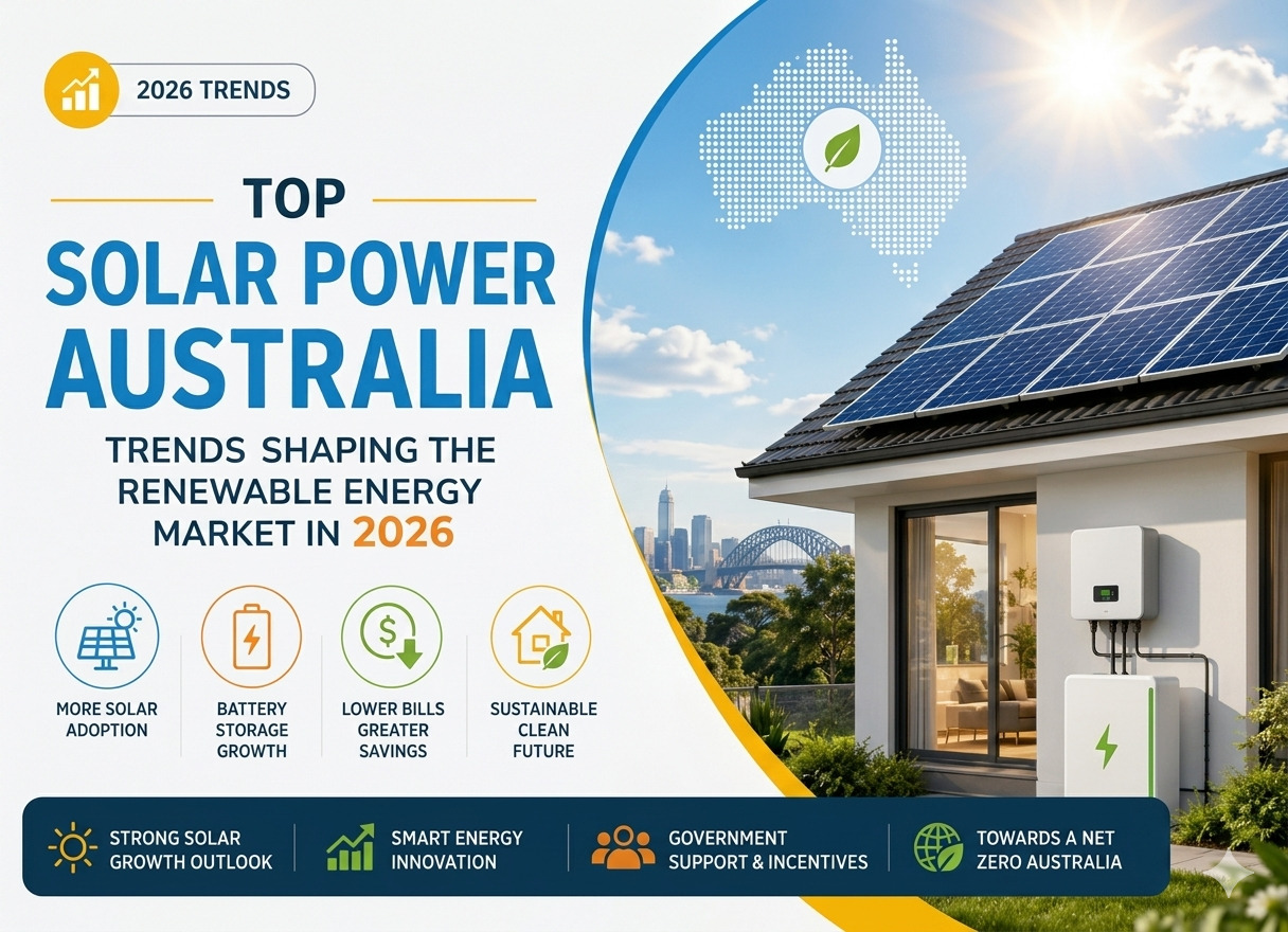 Modern solar power installation in Australia with battery storage, smart energy technology, and renewable energy infrastructure in 2026.